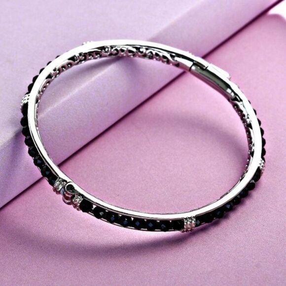 Thai Black Spinel ✦ Mystic Bangle Bracelet ✦ Platinum Bond 8" 18.65ctw NWT - Picture 1 of 8